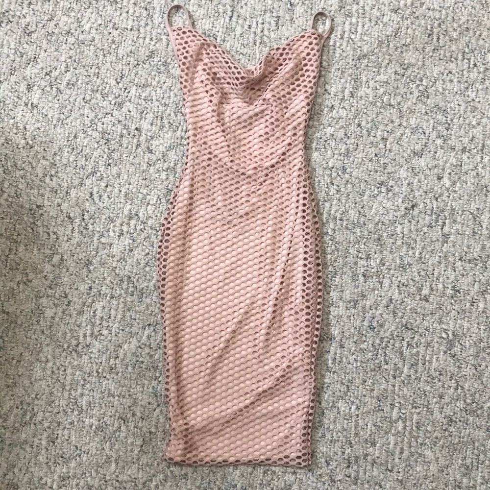 PLT Nude Fishnet Bodycon Dress